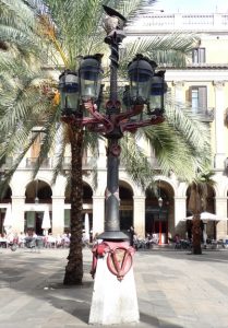 The colorful helmeted lampposts in Plaça Reial are functional and they’re Antoni Gaudí’s first public works” 